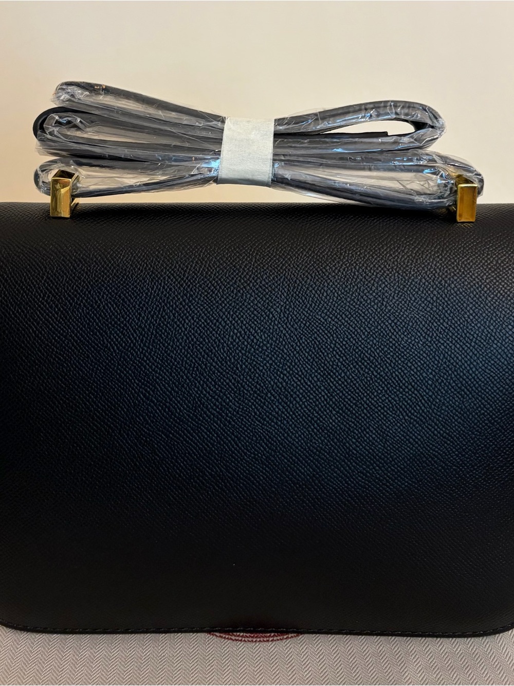 Black Real Leather Shoulder/Crossbody Bag with Gold Hardware and H Closure - Picture 5 of 7